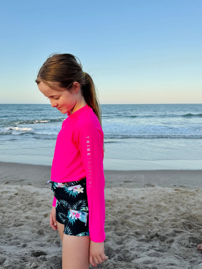 Kids Rash Guard Top V2 - Neon Pink (Unisex) - Tribe Tropical
