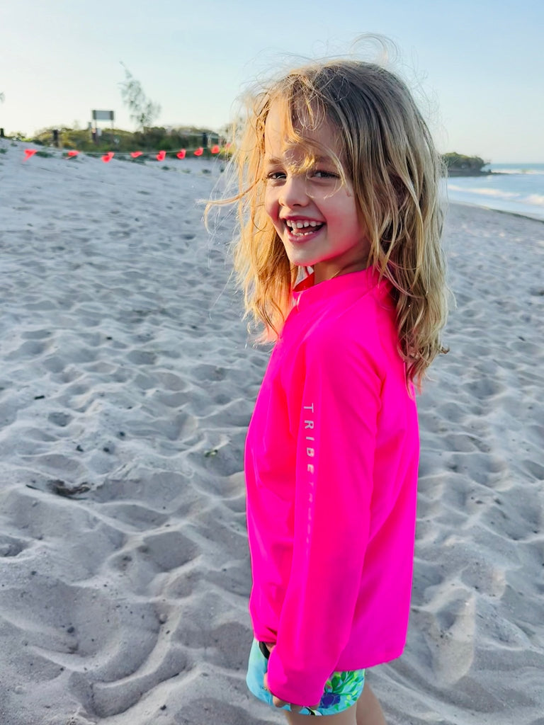 Kids Rash Guard Top V2 - Neon Pink (Unisex) - Tribe Tropical