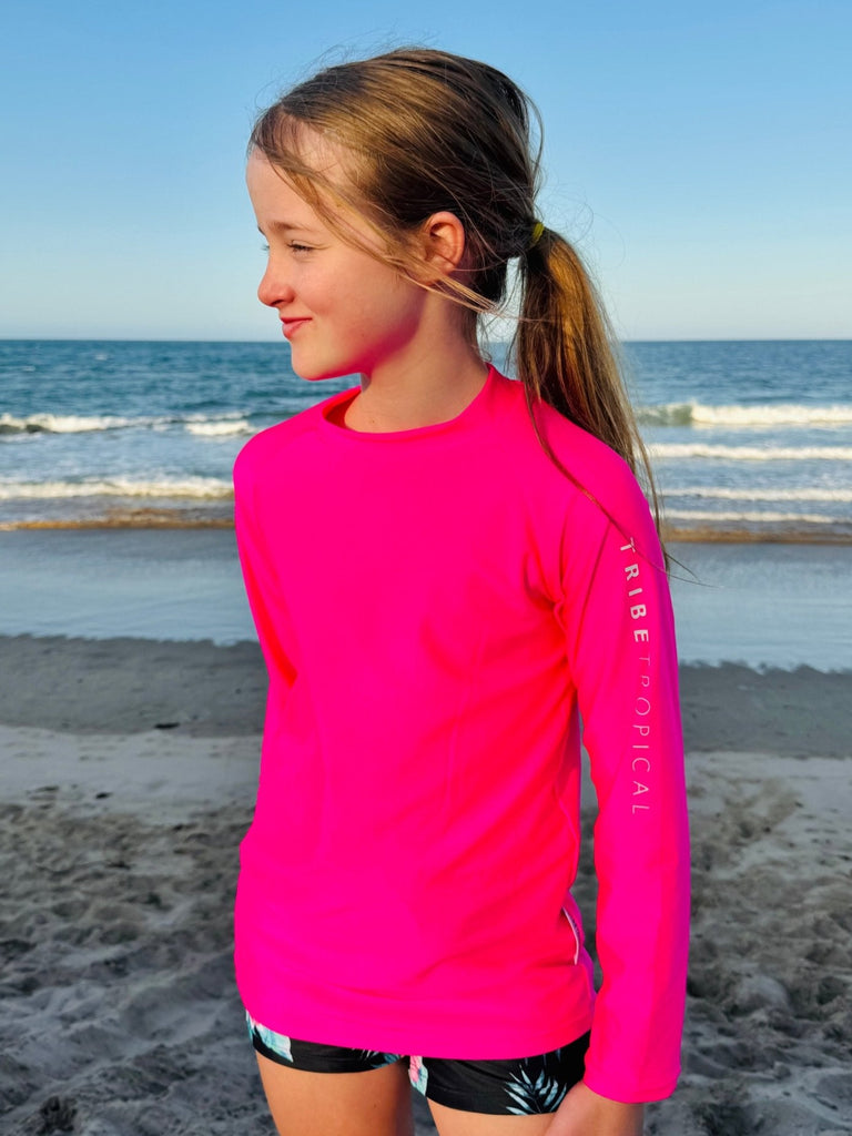 Kids Rash Guard Top V2 - Neon Pink (Unisex) - Tribe Tropical