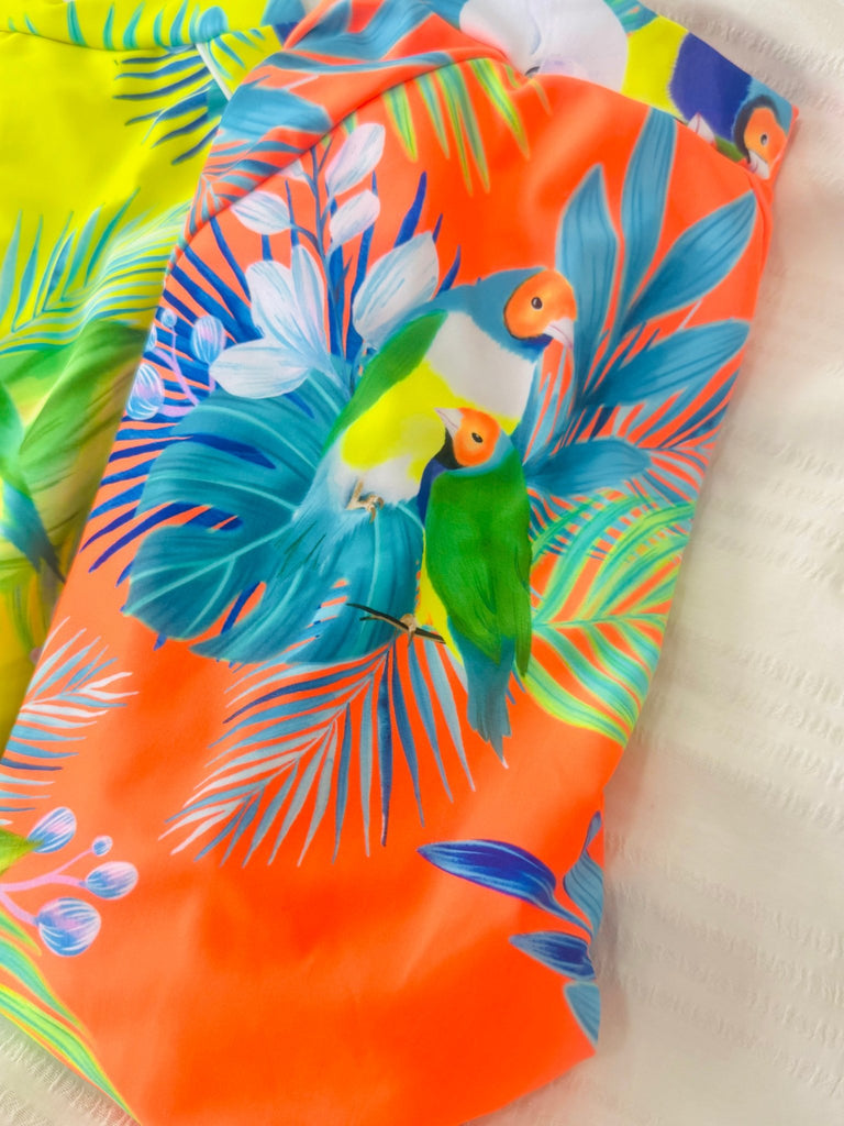 Teenage / Tween Girl Long - Sleeve Swimsuit - Finch Fiesta | Neon Orange - Tribe Tropical