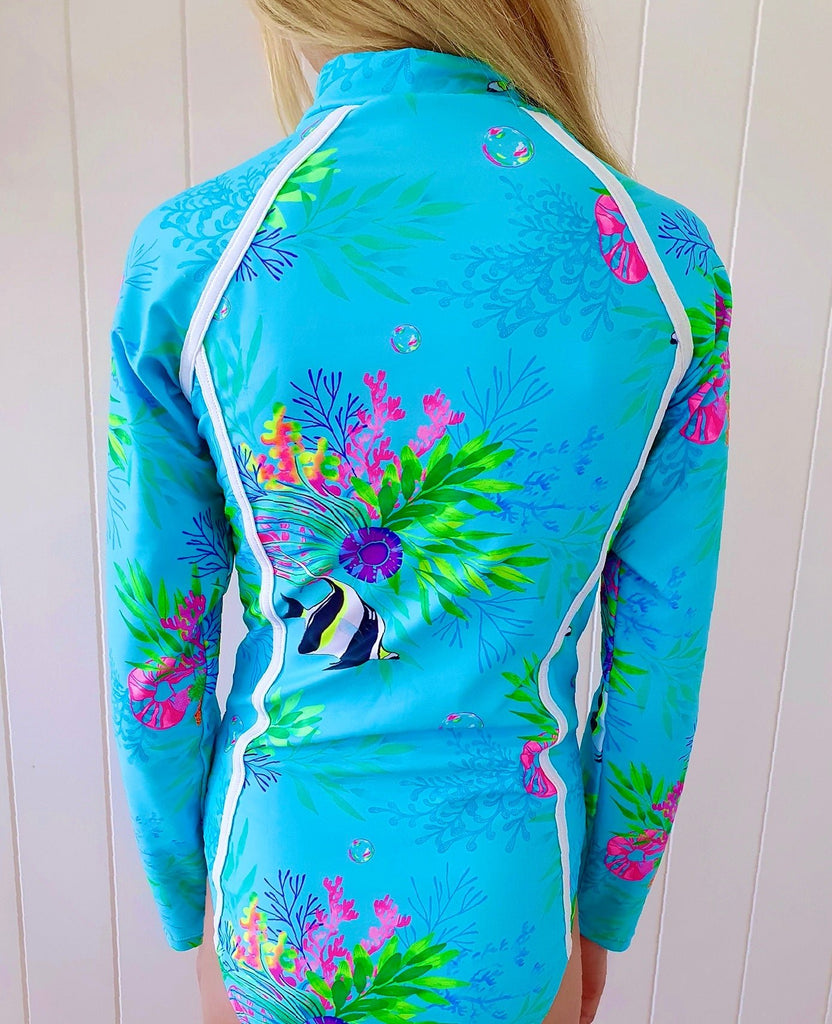 Teenage / Tween Girl Long - Sleeve Swimsuit - Marine Mirage - Tribe Tropical