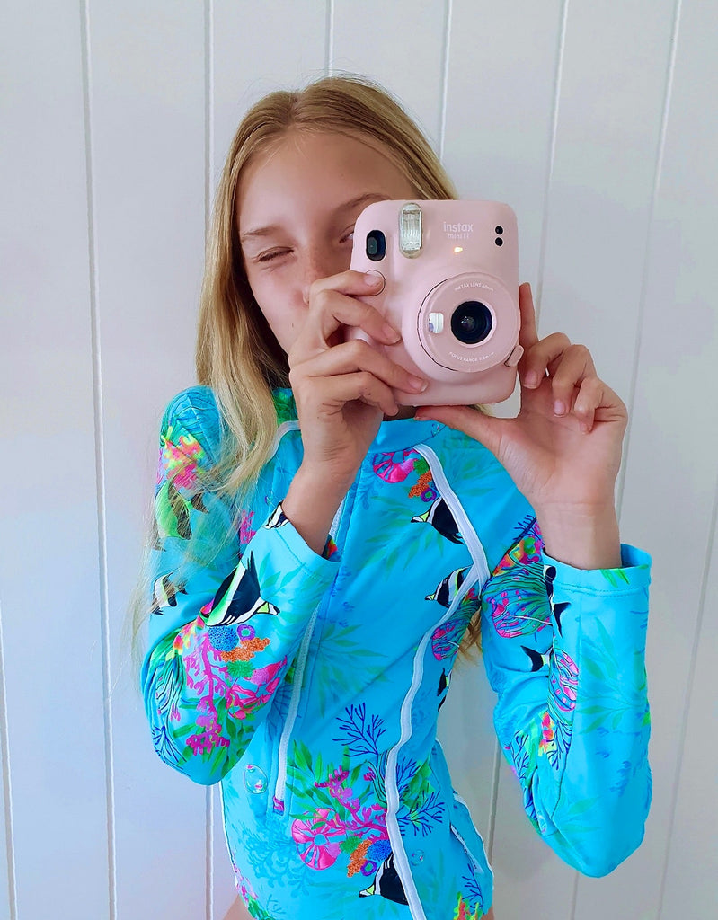 Teenage / Tween Girl Long - Sleeve Swimsuit - Marine Mirage - Tribe Tropical