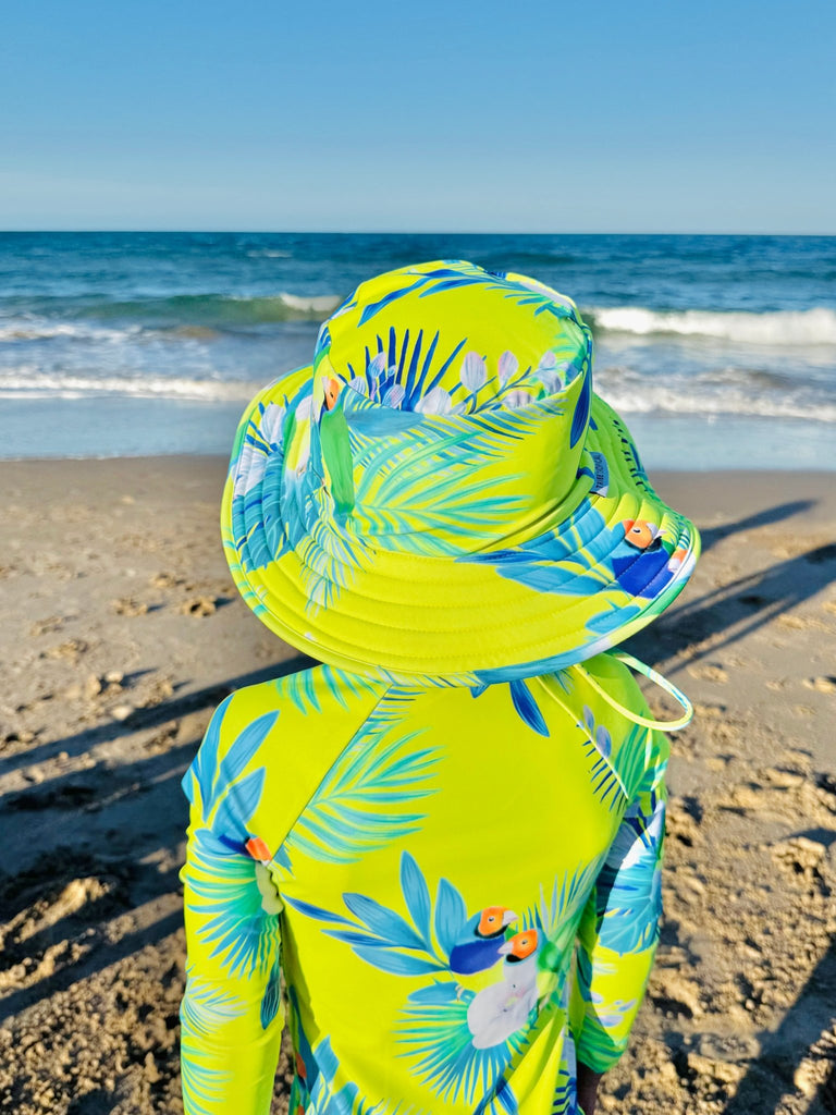 Toddler UV Suit With Snaps - Finch Fiesta | Neon Yellow (Unisex age 1 - 5) - Tribe Tropical