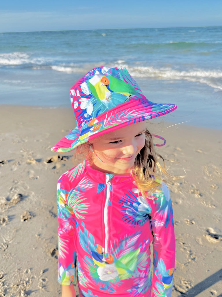 Wide Brim Swim Hat - Finch Fiesta | Bright Pink - Tribe Tropical