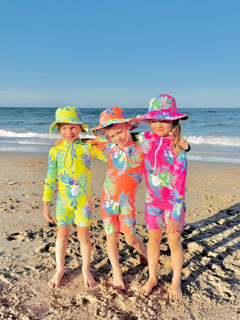Wide Brim Swim Hat - Finch Fiesta | Bright Pink - Tribe Tropical