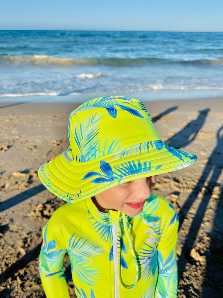 Wide Brim Swim Hat - Finch Fiesta | Neon Yellow - Tribe Tropical
