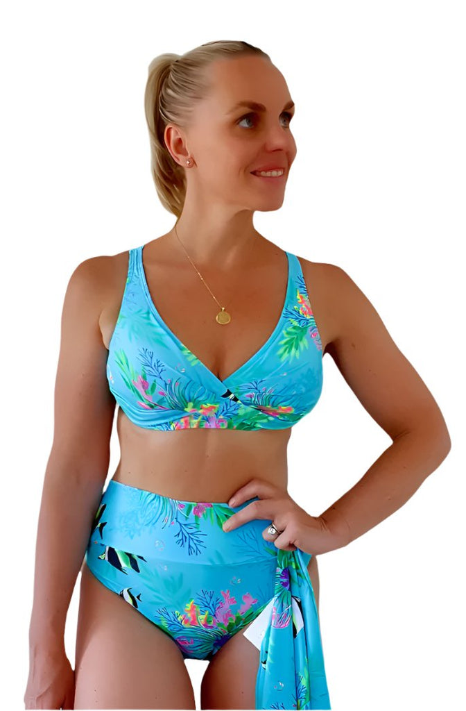 Womens Cross - Back Bikini Top - Marine Mirage - Tribe Tropical