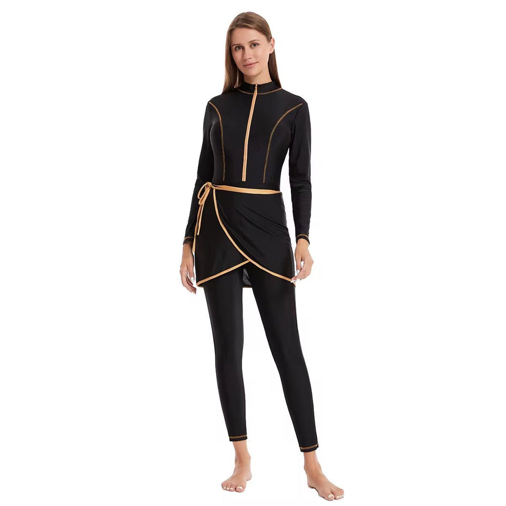 Women’s Full Body UV Paddle Suit & Skirt - Black & Gold - Tribe Tropical