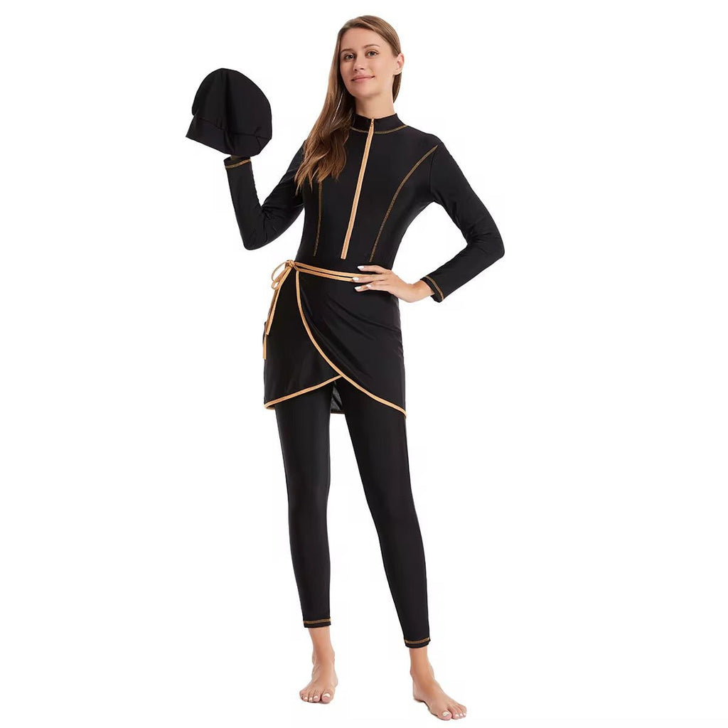 Women’s Full Body UV Paddle Suit & Skirt - Black & Gold - Tribe Tropical