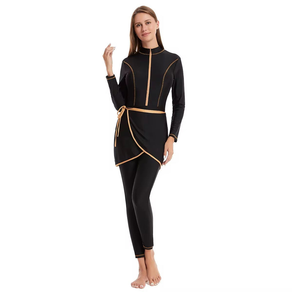 Women’s Full Body UV Paddle Suit & Skirt - Black & Gold - Tribe Tropical