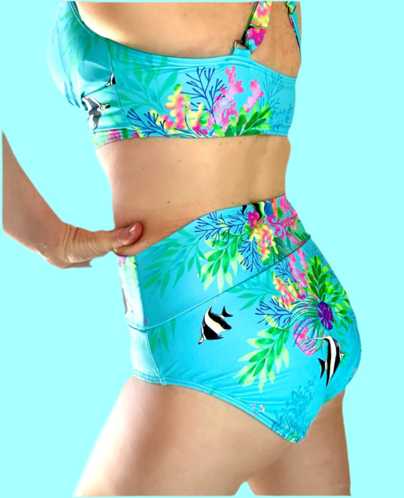 Women's High - Waisted Bikini Bottom - Marine Mirage - Tribe Tropical