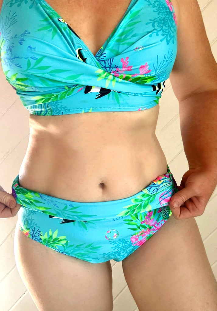 Women's High - Waisted Bikini Bottom - Marine Mirage - Tribe Tropical