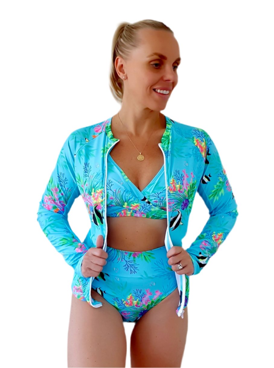 Women's Long-Sleeve Rash Guard Top Chlorine-Resistant Swimwear