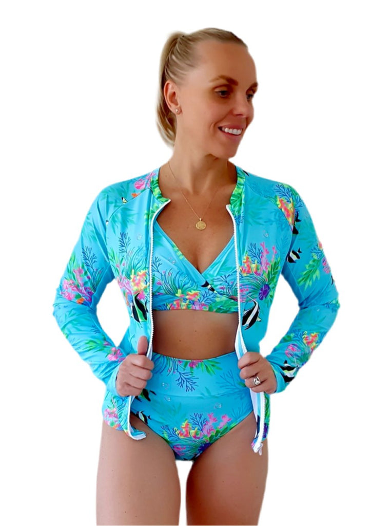 Women's Long - Sleeve Rash Guard Top - Marine Mirage - Tribe Tropical