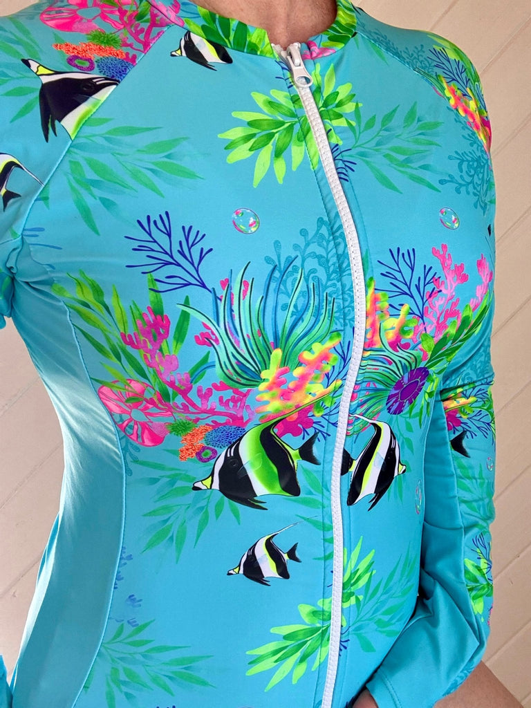 Women's Long - Sleeve Rash Guard Top - Marine Mirage - Tribe Tropical