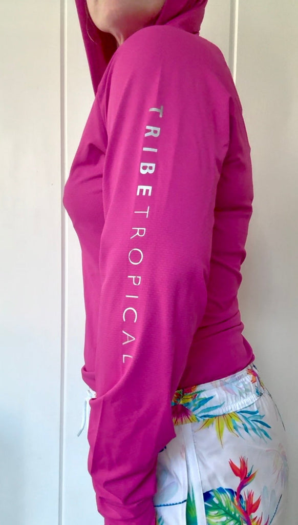 Women's Long Sleeve Sun Hoodie – Fuchsia Pink - Tribe Tropical