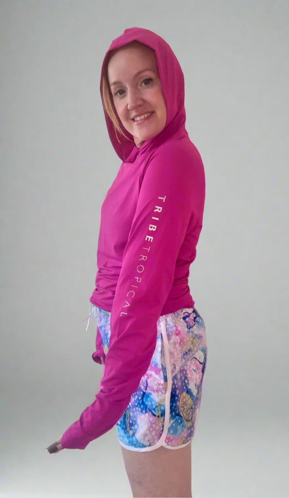 Women's Long Sleeve Sun Hoodie – Fuchsia Pink - Tribe Tropical