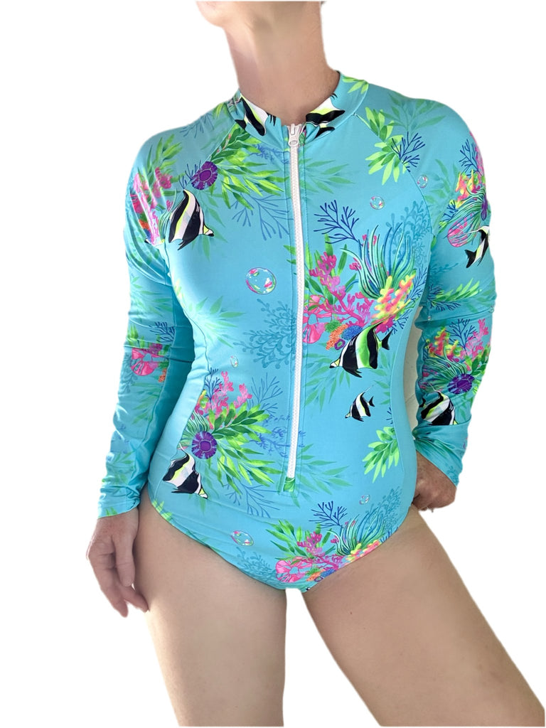 Women's Long Sleeve Swimsuit - Marine Mirage - Tribe Tropical