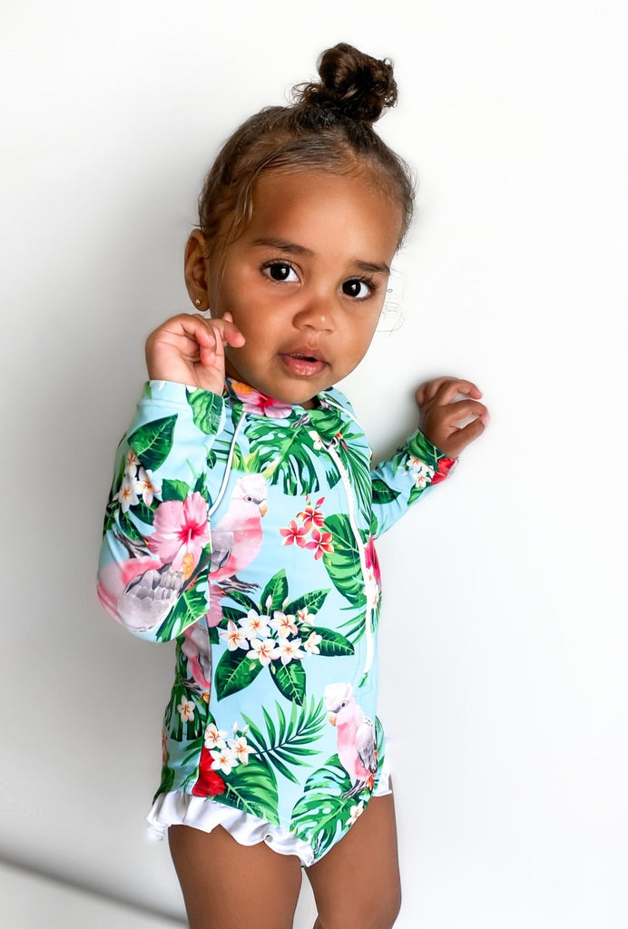 Baby / Toddler Swimsuit With Snaps (Nappy Change) - Gaga Galah - Tribe Tropical