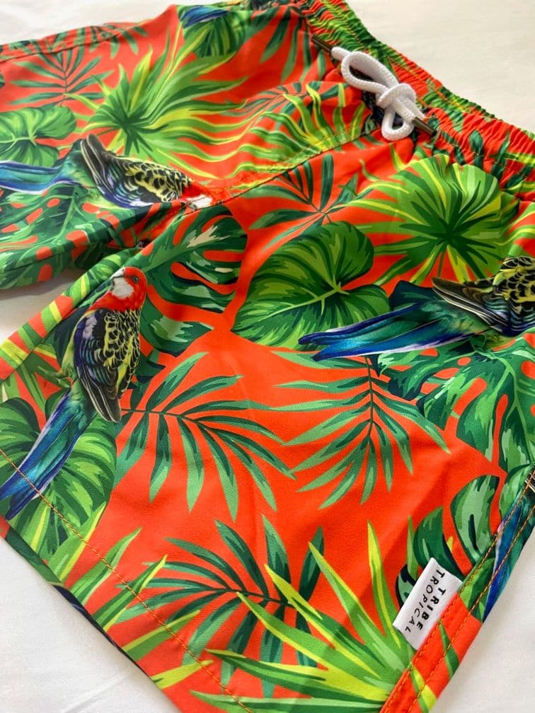 Boys Swim Shorts - Rosella print - Tribe Tropical