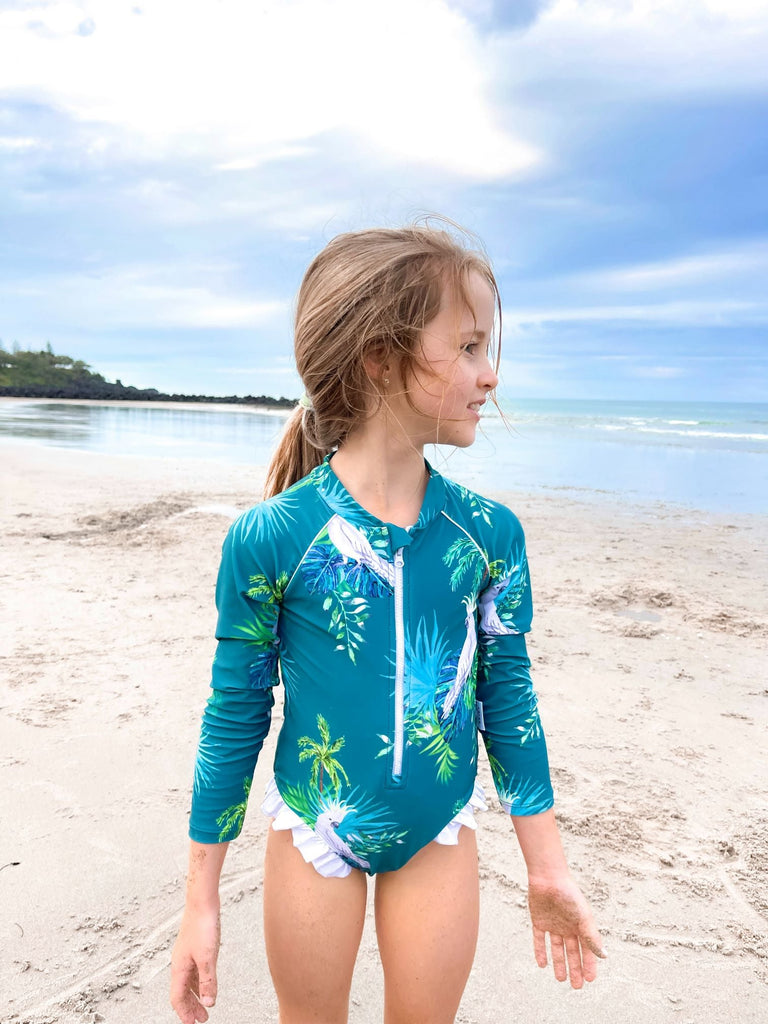 Girls Long Sleeve Swimsuit - Hamilton Island - Tribe Tropical