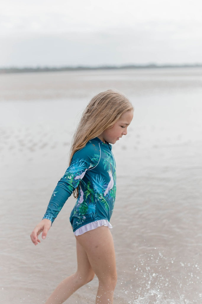 Girls Long Sleeve Swimsuit - Hamilton Island - Tribe Tropical