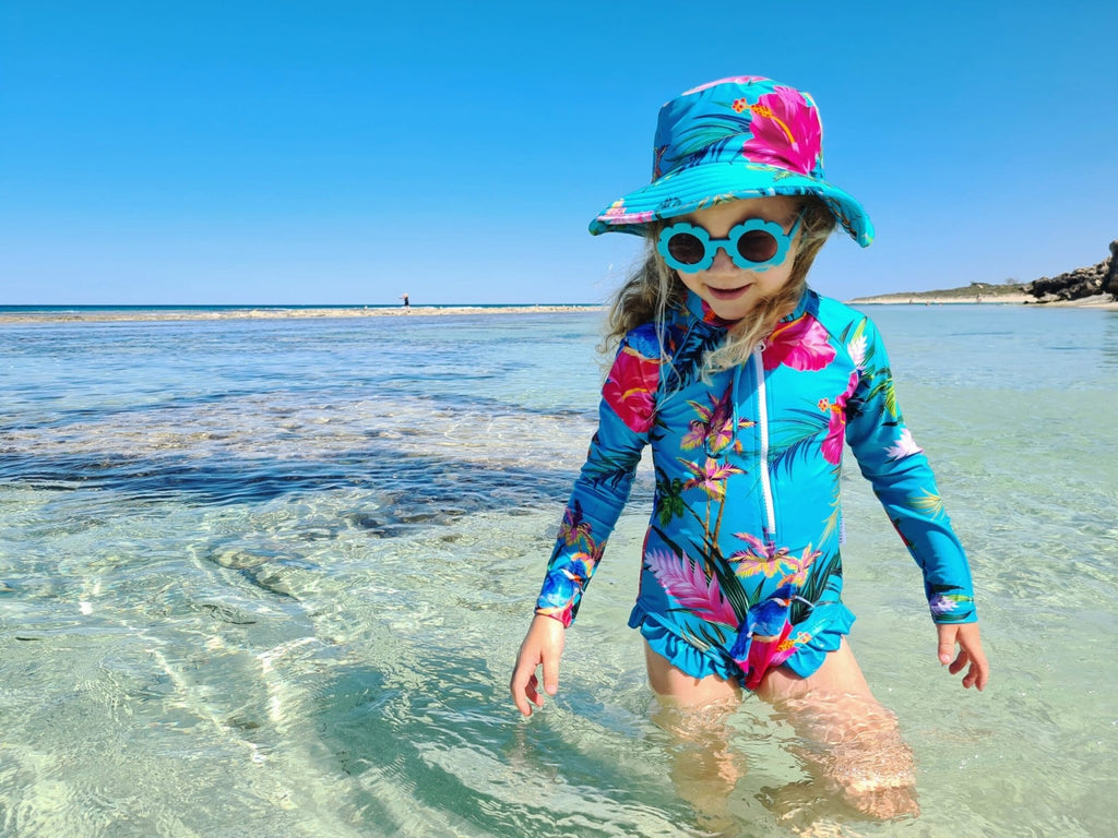 Girls Long Sleeve Swimsuit - Kingfisher Cove - Tribe Tropical