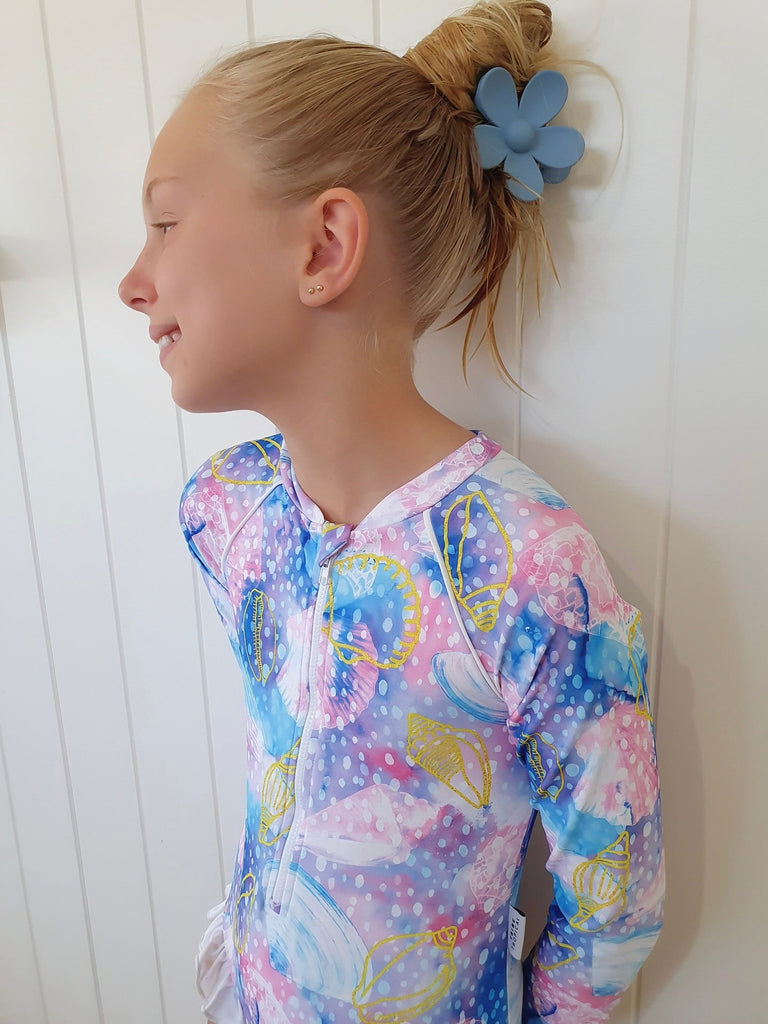 Girls Long Sleeve Swimsuit - Shelly Beach - Tribe Tropical