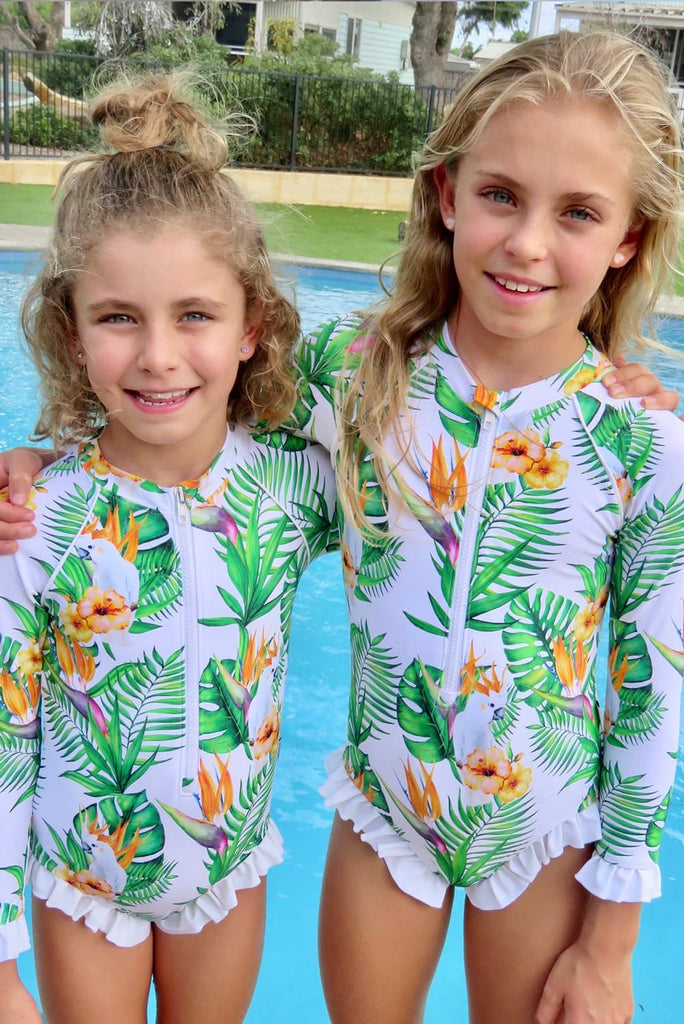 Girls Long Sleeve Swimsuit - Tropicocky - Tribe Tropical