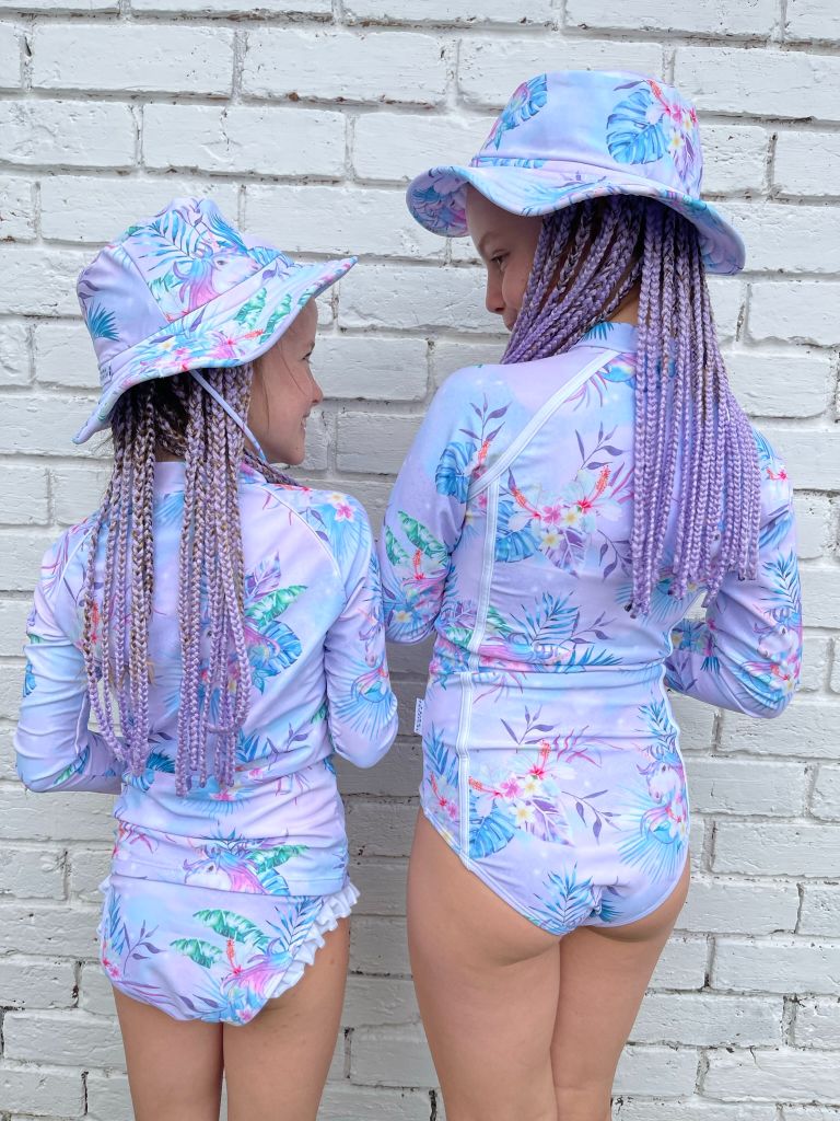 Girls Long Sleeve Two-Piece Swimsuit Set - Tropic of Unicorn - Tribe Tropical