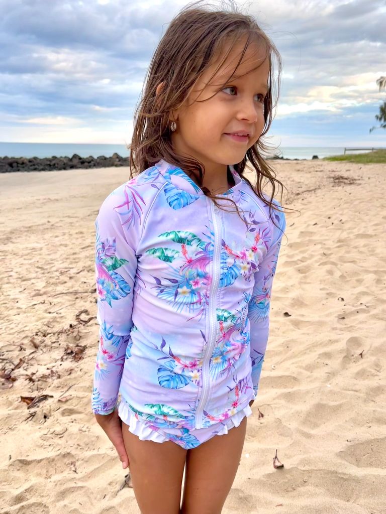 Girls Long Sleeve Two-Piece Swimsuit Set - Tropic of Unicorn - Tribe Tropical