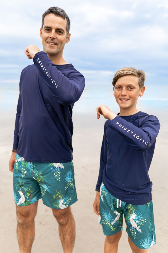 Mens Rash Guard Top - Pacific (Navy Blue, Relaxed Fit) - Tribe Tropical