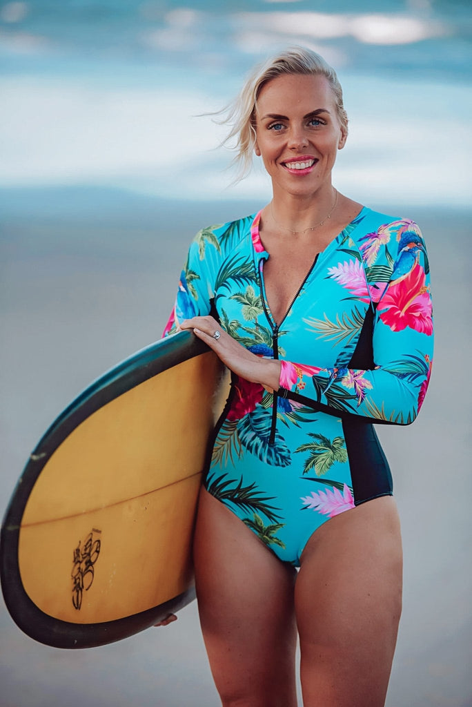 *Outlet* Womens Long Sleeve Swimsuit - Kingfisher Cove - Tribe Tropical
