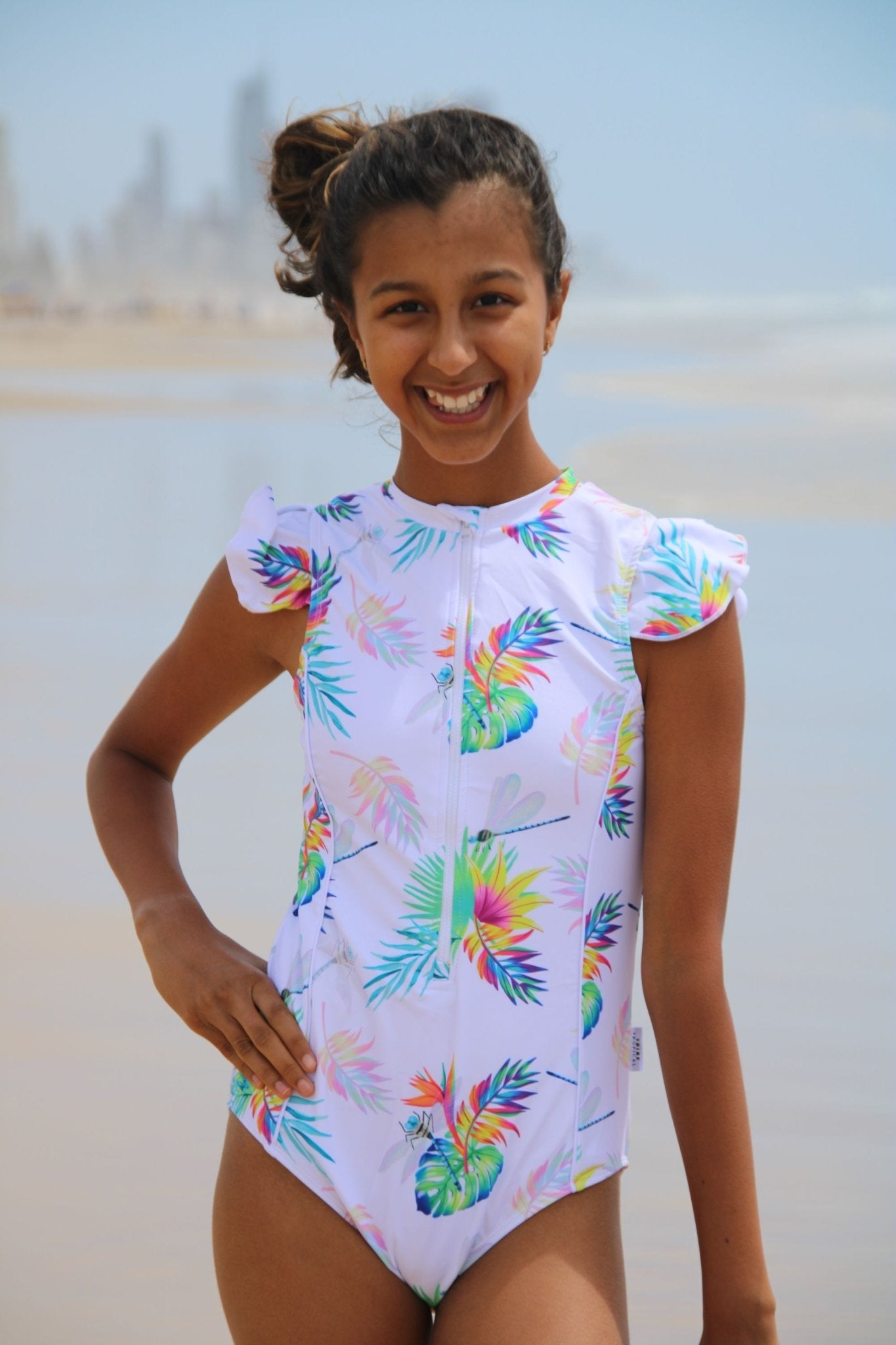 Teen / Tween Girl Frill Sleeve Swimsuit - Arnhem Summer