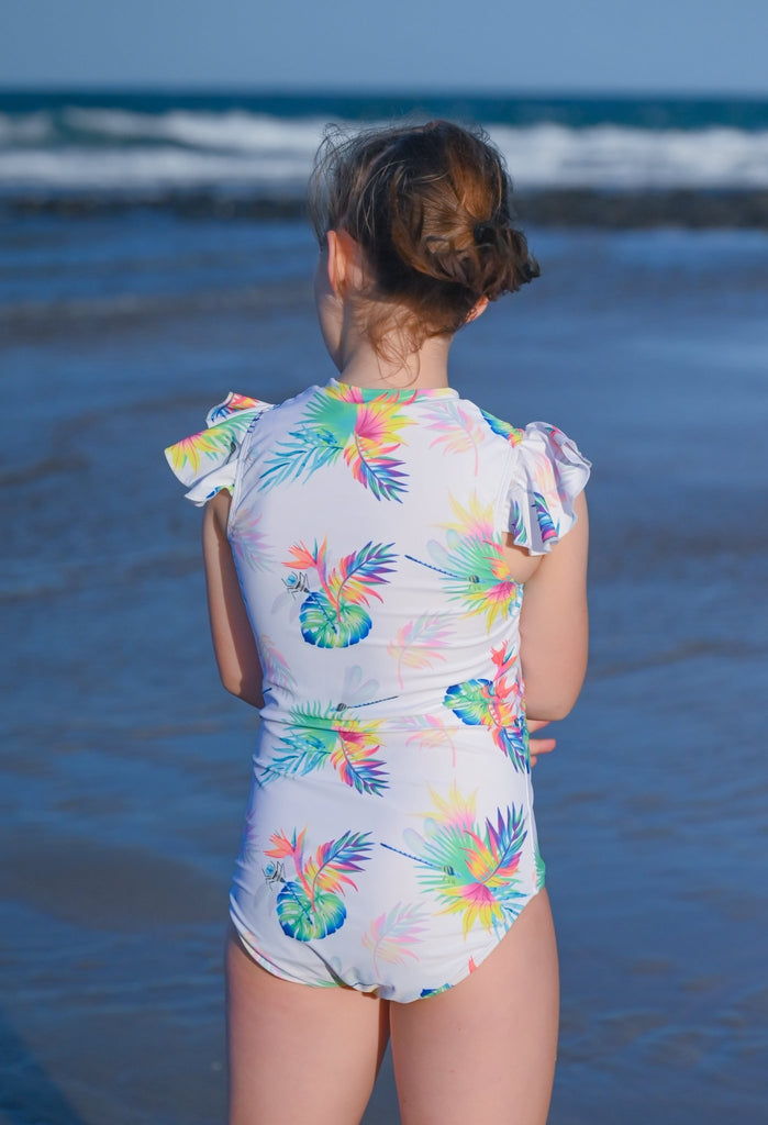 Teen / Tween Girl Frill Sleeve Swimsuit - Arnhem Summer - Tribe Tropical