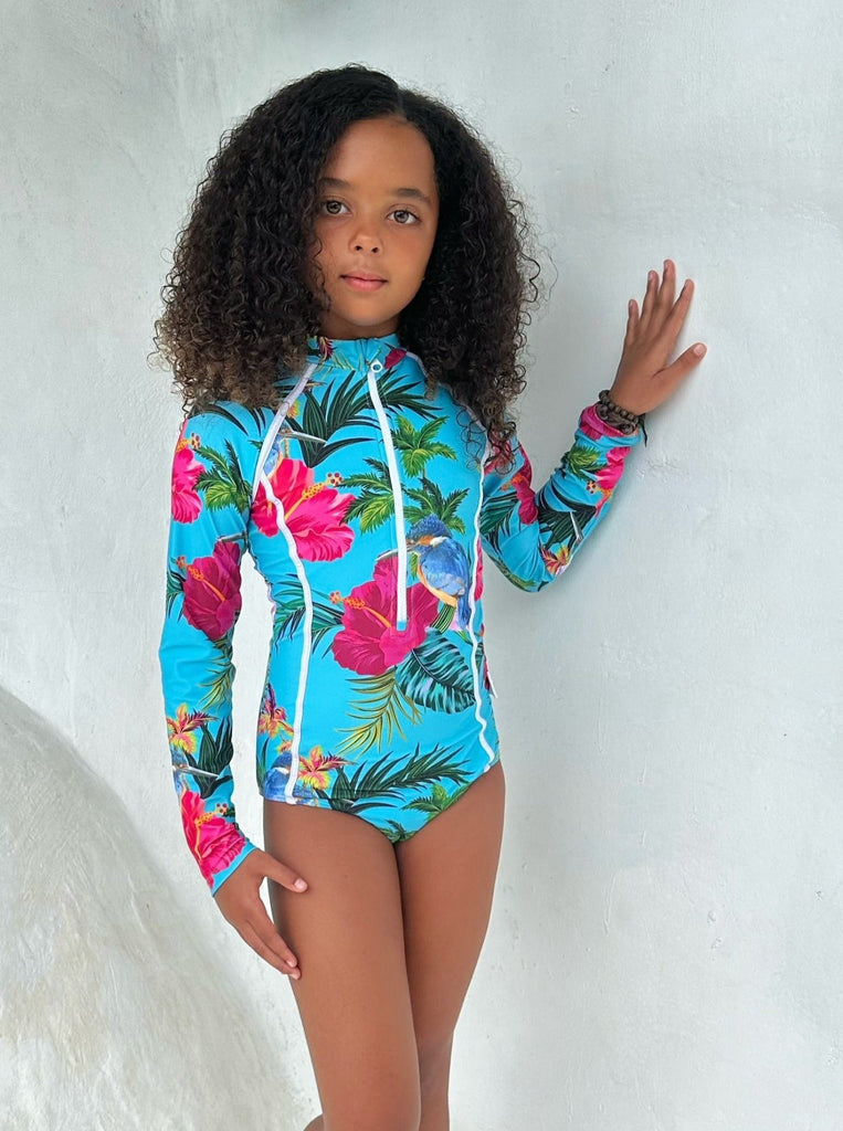 Teenage / Tween Girl Swimsuit - Kingfisher Cove (with piping) - Tribe Tropical