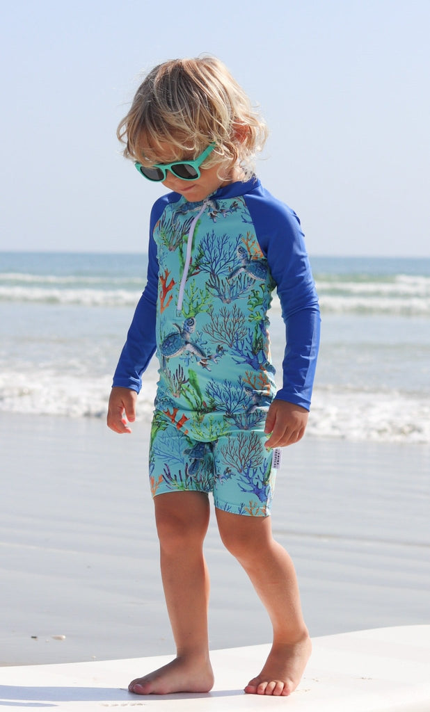 UV Suit With Snaps (Nappy Change) - Mon Repos Turtles - Tribe Tropical