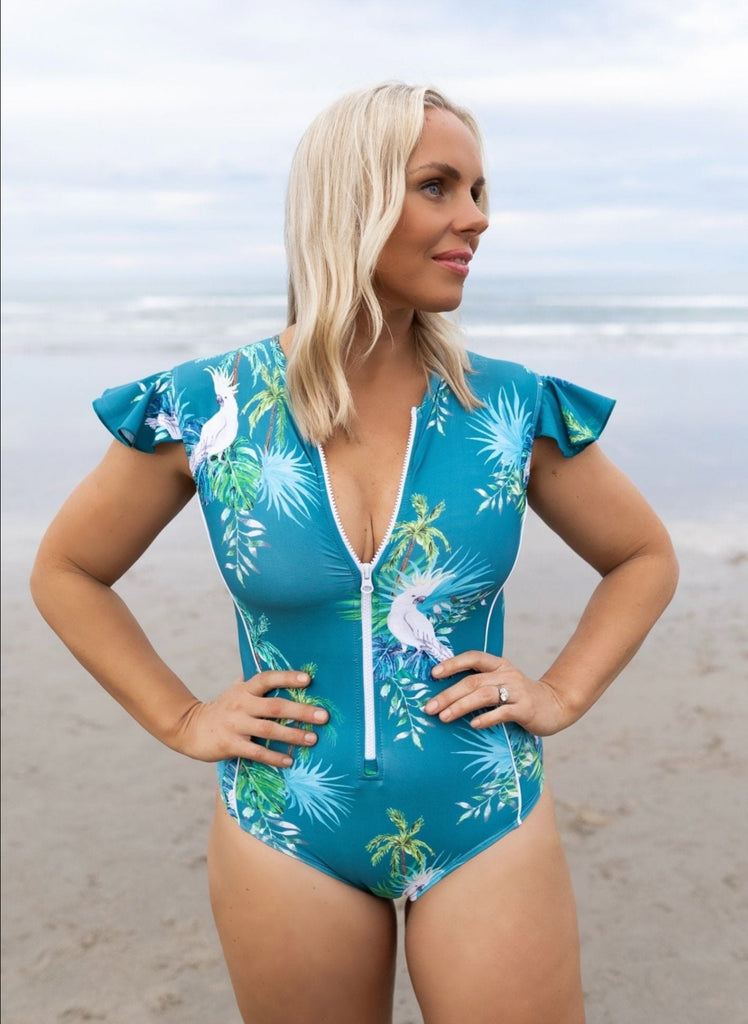 Womens Frill Sleeve Swimsuit - Hamilton Island - Tribe Tropical